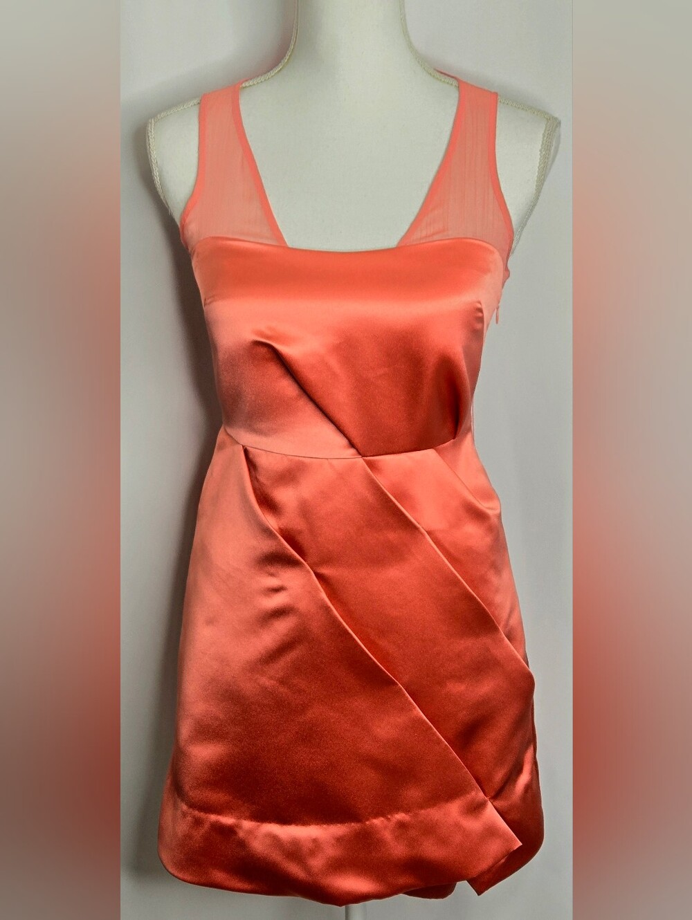 Max and Cleo Copper Satin Chiffon Cascading Panel Wedding Guest Dress NWOT 4